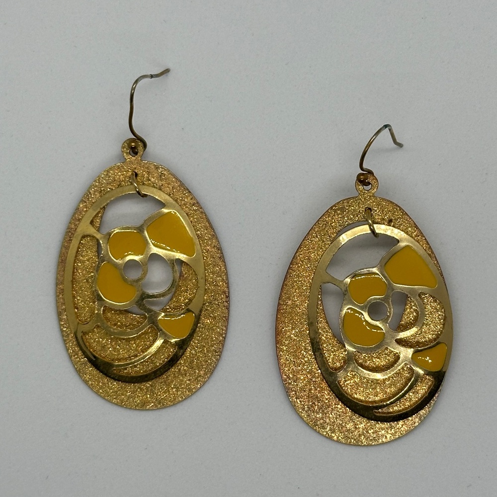 Gold and Yellow Oval Layered Dangling Earrings